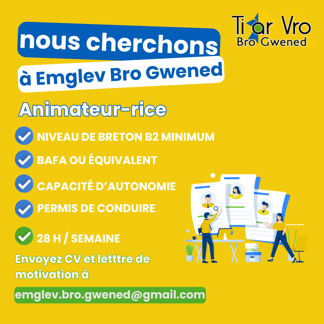 Offre d'emploi animateur animatrice en breton à Vannes et dans le Pays de Vannes - Emglev Bro Gwened - Ti ar Vro